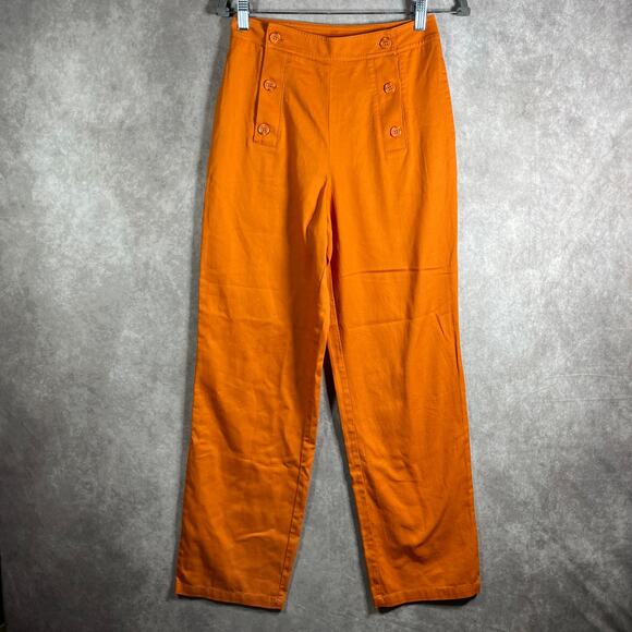 H/G By Collection Pants Womens Small Orange Cotton Trousers Buttons Vacation - Picture 1 of 10